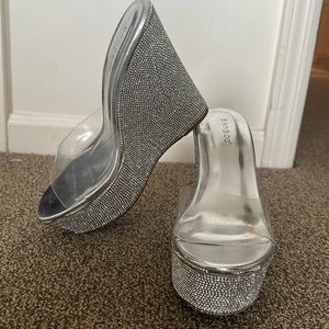 Bamboo brand, rhinestone wedge sandal